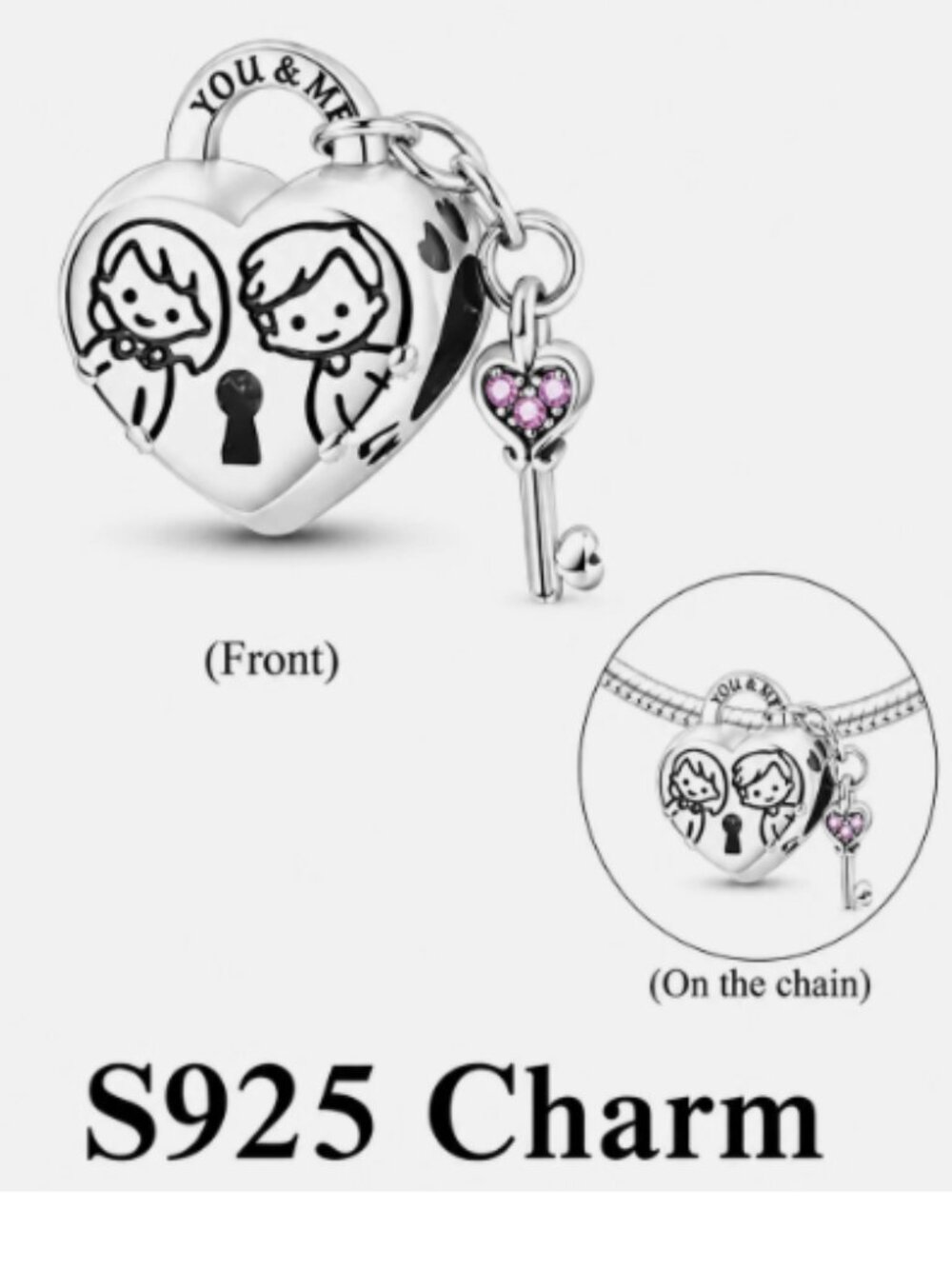S925 Sterling Silver You & Me Forever Love Heart Pendant Charm Bracelet Necklace